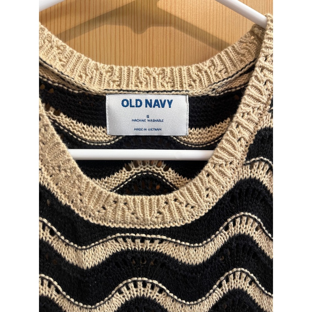 Old Navy Sweater Dress Womens Small Black Beige Wavy Knit Sleeveless Midi - Picture 2 of 7